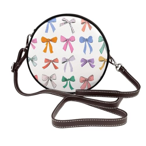 Sac à bandoulière rond coloré Rainbow Bows en cuir végétalien pour femme