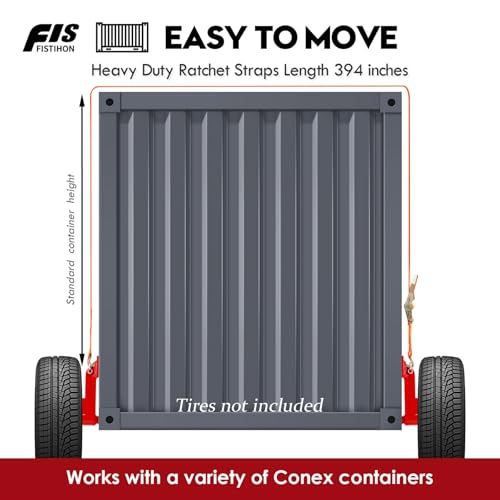 2 Pack Shipping Container Wheels 6-Lug Wheels Kit, Shipping Container Accessories, Heavy-Duty Shipping Container Axles with Heavy Duty Ratchet Tie Down-Moves 20ft - 40ft, Shipping Container
