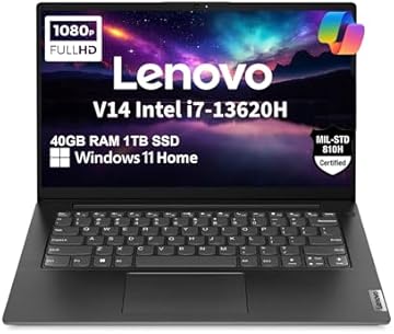 Lenovo V14 Gen 4 Business Laptop (14" FHD Anti-Glare, Intel 10-Core i7-13620H, 40GB RAM, 1TB SSD), Webcam with Privacy Shutter, Ethernet, Wi-Fi 6, HDMI, Bluetooth, Win 11 Pro w/ Copilot, Black