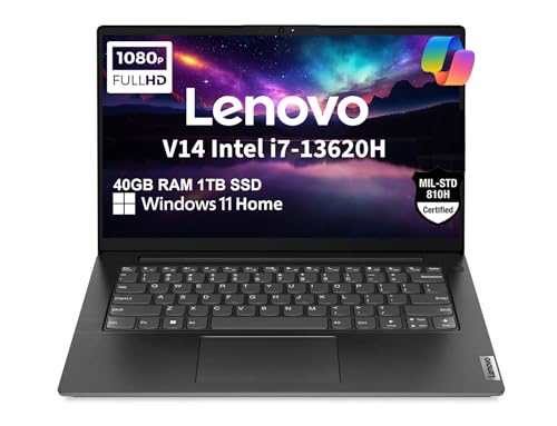 Image of Lenovo V14 Gen 4 Business Laptop (14" FHD Anti-Glare, Intel 10-Core i7-13620H, 40GB RAM, 1TB SSD), Webcam with Privacy Shutter, Ethernet, Wi-Fi 6, HDMI, Bluetooth, Win 11 Home w/ Copilot, Black