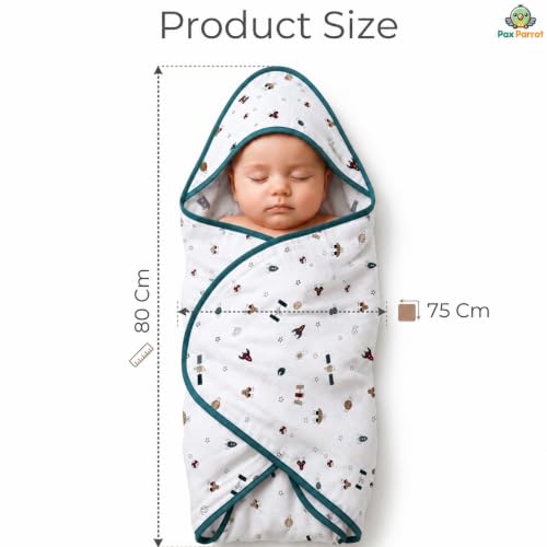 Image of Premium 2 Layer - Four Ply Muslin Cotton Hooded Baby Towel | Super Soft, Ultra Absorbent Bath Towel for Newborns & Infants | Large Size Hooded Wrapper for Boys & Girls (White)