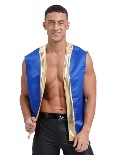Mens Sleeveless Toad Cosplay Metallic Shiny Trim Cardigan Holiday Vest Top Waistcoat3