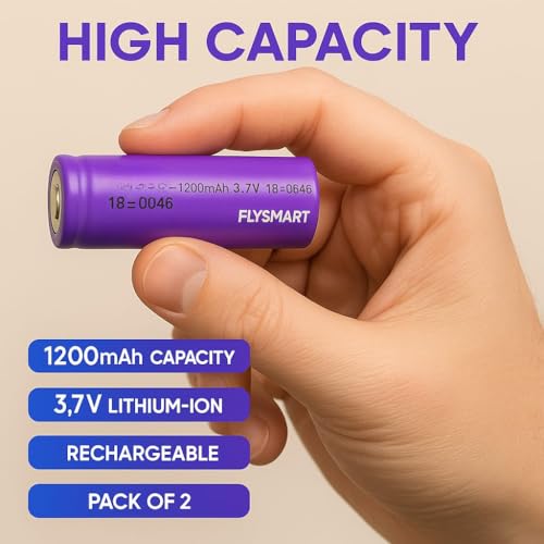 Image of Flysmart High Capacity Hongli Lithium Ion 1200mAH Rechargeable Original Power Ultra Boost High Capacity Cell Batteries, LED, Bluetooth Speaker, Laptops, Power Bank & Torch, Flat Top, 3.7V (Pack of 2)