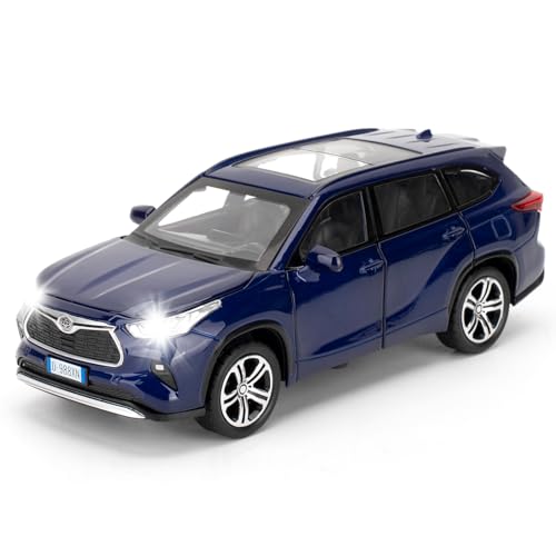 LOVEPOSELY Compatible for 1/32 Highlander SUV Diecast Model Car, Collectible Zinc Alloy Toy Car with Lights and Sounds, Pull Back Vehicles Toy for Adults Kids Birthday Gifts Decoration (Blue)