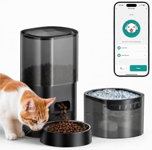 Automatic Cat Feeder and Water Fountain 2-in-1, Smart Timed Cat F...