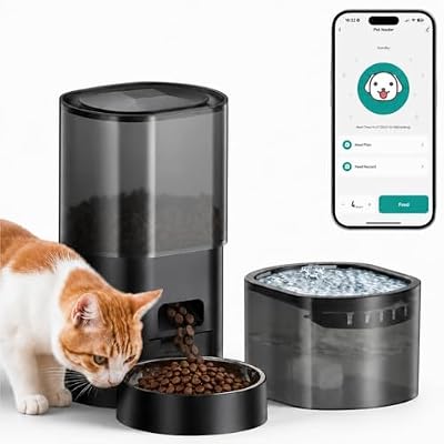 Automatic Cat Feeder and Water Fountain 2-in-1, Smart Timed Cat Food Dispenser with 2.4G WiFi APP Control, Automatic Dog Feeder and Water Dispenser with 10s Voice Recorder for Cats Small Dogs