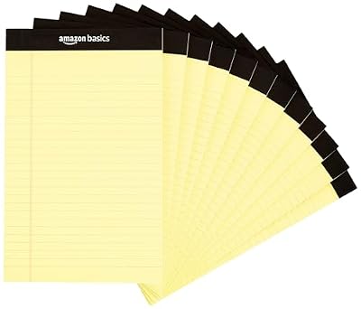 Amazon Basics 50-Sheet Narrow Ruled Lined Writing Note Pad, 5" x 8", 12-Pack, Canary, Perforated