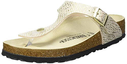 Birkenstock Women s Gizeh Sandal, Shiny Python Eggshell Gold, 9