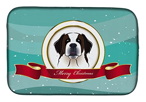 Caroline's Treasures BB1556DDM Saint Bernard Merry Christmas Dish Drying Mat Absorbent Dish Drying Mat Pad for Kitchen Counter Dish Drainer Mat for Countertop, 14 x 21", Multicolor