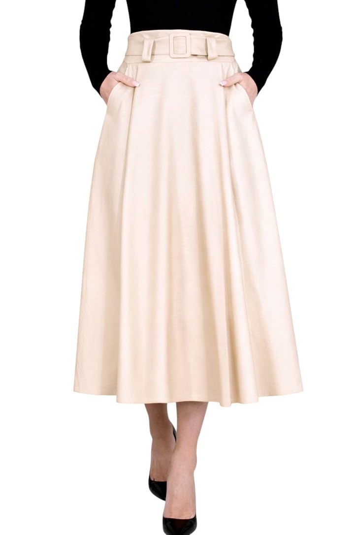 Mississhop Donna A-line Gonna con cintura - ecopelle