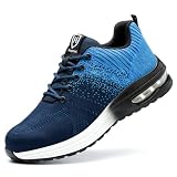 Zapatos de Seguridad Hombre Mujer Zapatillas Trabajo Ligero Comodo Calzado de Seguridad con Punteras de Acero Transpirable Antideslizante Azul EU 40
