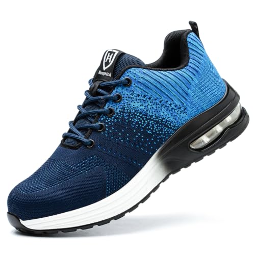 Zapatos de Seguridad Hombre Mujer Zapatillas Trabajo Ligero Comodo Calzado de Seguridad con Punteras de Acero Transpirable Antideslizante Azul EU 40