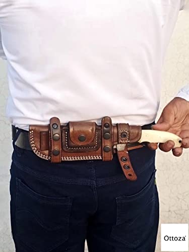 Ottoza Handmade Damascus Tracker Knife With Bone Handle - Survival Knife - Camping Knife - Damascus Steel Knife - Damascus Hunting Knife With Sheath Horizontal Carry Fixed Blade Knife No:115 #TOP5