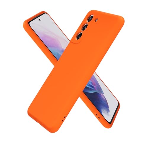 oakxco for Samsung Galaxy S21 Plus Case Silicone, Ultra Slim Thin Phone Case for Women Girls, Plain Solid Color Minimalist Aesthetic Cute Girly Design, Soft Rubber Gel with Camera Cover, Neon Orange
