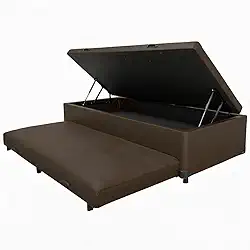 Cama Box Baú Solteiro com Auxiliar Conjugada | Pistão a Gás | Suporta Até 200kg | 188x88x42 | (CORINO MARROM)