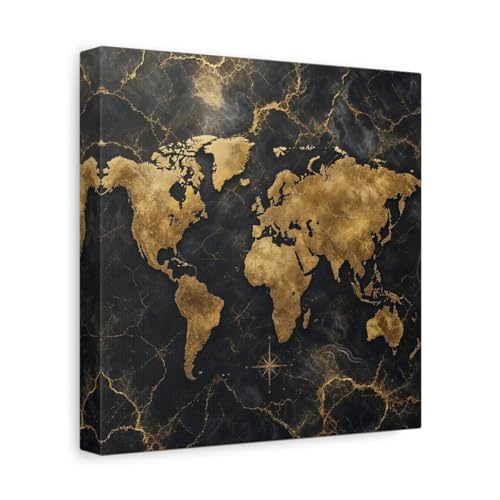 Canvas mapmonde noir et or 25x25 cm pour décoration salon chic