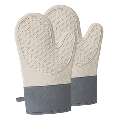 DIYEAH 2 Piezas Guantes de Horno de Silicona con Algodón Resistentes al Calor para Hornear y Barbacoa de Unidades Blancas Antideslizantes y Lavables para Cocina Segura