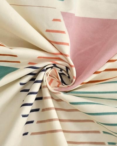 Image of Cotton Feel King Size Flat Bedsheet for Double Bed (90 x 100 Inches | 230 x 250 cm) with 2 Pillow Covers | Soft & Smooth Printed Bedsheet for Daily Use (White Geometric, King Bed-90x100)