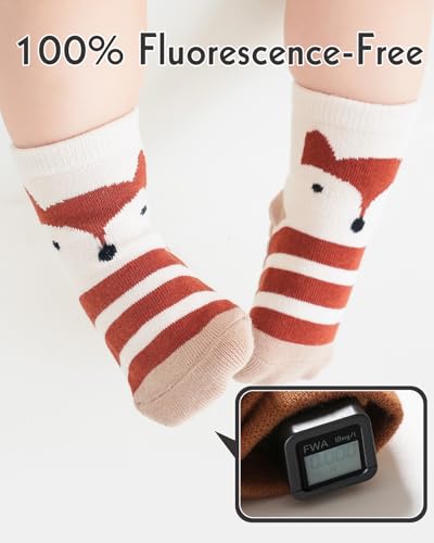 Kyopp 5 Paar Stoppersocken Baby Kleinkinder ABS rutschfeste Socken Tiermotive Kindersocken Animals Baumwolle Socken Crew Socks