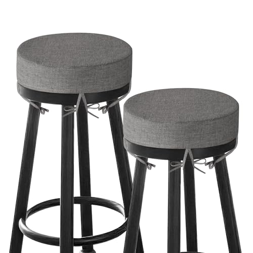 MineCozy Bar Stool Cushions Round 3" Thick Round Seat Cushions for Chairs 2 Pack Non Slip Bistro Chair Pads with Machine Washable Cover (12 Inch, Light Grey)
