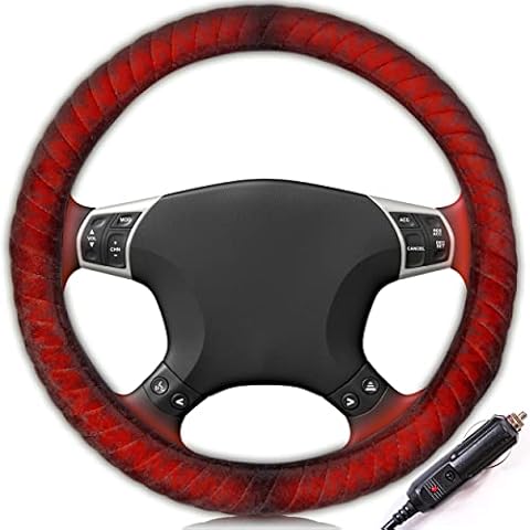 ZONETECH Car Steering Wheel 12V Heated Cover - Vehicle Hand Warming Steering Wheel Protector, Rapid Heating Universal fit Wheels for Cars, Trucks, Vans, SUVs. Cover