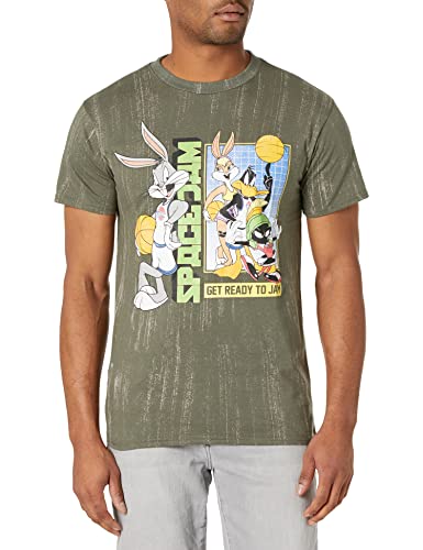Image of space jam Tune Squad Brushed Dye Men's Short Sleeve T-Shirt-Warner Bros-Bugs Bunny, Lola, Marvin & Daffy, Green Midnight, XL