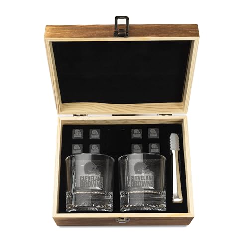 The Memory Company Officially Licensed NFL Wood Boxed Drinkware Set, with 2 Rocks Glasses and Cooling Cubes, Cleveland Browns by The Memory Company - Image 2