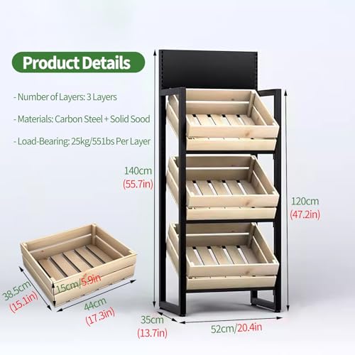 JYHHCYS Commercial Snack Rack Display Stand - Floor Standing Potato Chip Shelf Can Adjustable Tier Spacing - Supermarket Display Rack For Food Fruits Books Toys - Easy To Assemble(Wooden Case,3 tier)