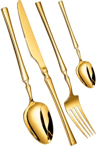 Image of Elegant Handle Gold 8 Pcs Heavy Duty Stainless Steel Cutlery Set for Dining Table (2 pcs Spoon Set+2 pcs Forks Set+2 pcs Butter Knife+2 pcs Dessert Spoon for Kitchen)