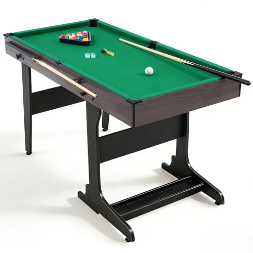 Image of 53 Inch Folding Pool Table with Built-in Ball Storage and Cue Clips, Freestanding Billiard Game Table Set for Family Game Room, Includes Cues, Balls, Chalk and Brush