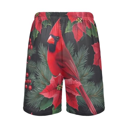 Cardinal Bird Christmas Tree Pajama Bottom Shorts for Men Soft Casual Sleep Lounge Shorts with Pockets S-XXL2