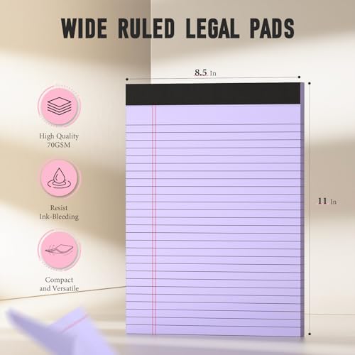 Legal Pads 8.5 x 11 Colored Note Pads Paper 8-1/2 x 11 Lined Paper Pad Notepads 8.5 x 11 Lined Writing Pads of Paper 8.5 x 11 Notepad, 30 Sheets/Pad, 6 Pack Multicolor Paper Pads f image 3