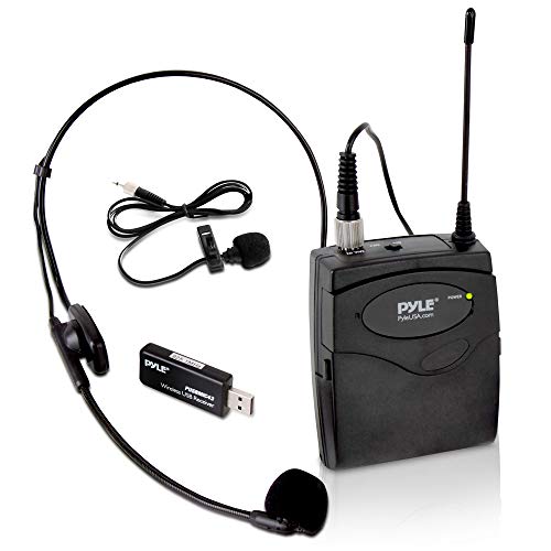 Belt Pack Wireless Microphone System - Mic Set with USB Receiver, Transmitter, Headset and Clip Lavalier Lapel Mic, Audio Cable, Two 'AA' Battery - Great for Karaoke, PA, Dj Party - Pro PUSBMIC43