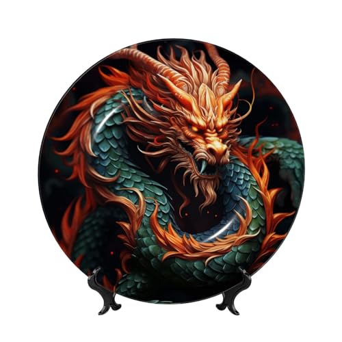 WEIHAKO Bone China Decorative Plate 7in Ceramic Dinner Plates Chinese Dragon Decorative Plates with Display Stand Hanging Porcelain Plate Art Crafts Ceramic Ornaments for Home Office Wall Decor WEIHAKO Bone China Decorative Plate 7in Ceramic Dinner Plates Chinese Dragon Decorative Plates with Display Stand Hanging Porcelain Plate Art Crafts Ceramic Ornaments for Home Office Wall Decor