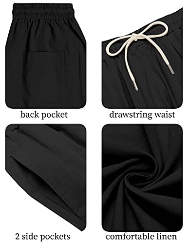 Coofandy Men's Cotton Linen Pants Loose Fit Lightweight Beach Pants Elastic Waist Casual Yoga Pants Black #TOP5
