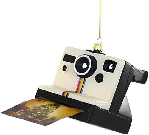 Cody Foster & Co Adorno navideño de cámara instantánea, diseño retro nostálgico, accesorio decorativo para árbol de Navidad, multicolor vibrante