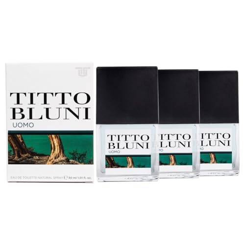 TITTO BLUNI - Uomo Promción 3 x 30 ml, Perfume Hombre de larga duración, Colonia Perfumada y en Formato Spray, Eau de Toilette Masculina, Elegante, Amaderada y Fresca