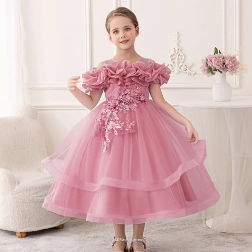Girls' Special Occasion Dresses with Cloud Shoulder Design, Mid-Length Easter Dress for Girls2