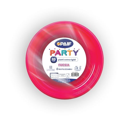 PAIF Party Piatti piani Riutilizzabili Plastica 100% Riciclabile 20 pz (FUCSIA)