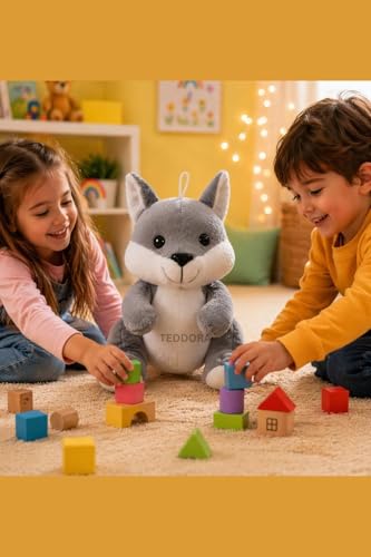 Image of Fox Soft Toy for Girls Boys Kids, Grey, Animal Stuffed Baby Teddy Gift Birthday, 20 cm