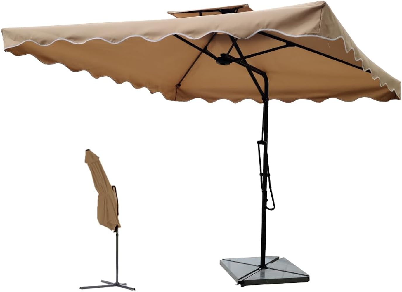 Tidyard Ombrellone Da Giardino 150x200x235 Cm – Antracite – 6 Aste, Bastone In Legno, Sistema A Puleggia – Per Terrazza E Spiaggia