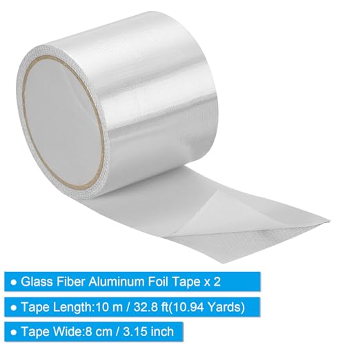 Image of PATIKIL Duct Tape, 3.15 Inch x 32.8 Ft(10.94 Yards) 5.91 Mil Heavy Duty Aluminum Foil Tape Waterproof Glass Fiber Insulation Heat Resistant for Ductwork HVAC Sealing Patching, 2 Roll