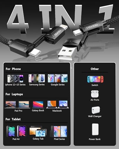 RAVIAD Multi USB Kabel, Universal Ladekabel [1M] Nylon Schnell 4 in 1 – Ansicht 6
