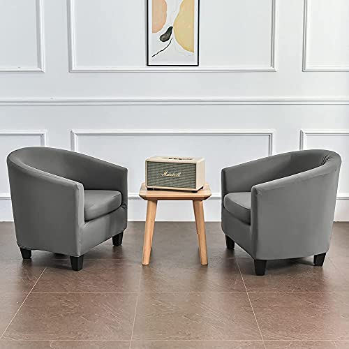 Mifxin Tub Chair Slipcover 2-Piece Stretch Club Chair Cover With Cushion Cover Spandex Round Barrel Chair Couch Armchair Furniture Protector For Living Room Hotel (Solid Gray) #TOP1