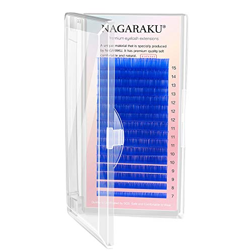 NAGARAKU Blue Color Eyelash Extensions 0.10mm C curl 7-15mm Mix Individual Classic Soft Lashes Supplies 16 Rows