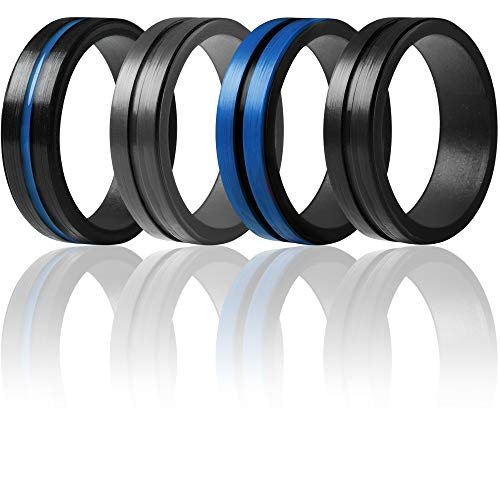ThunderFit Silicone Rings for Men 4 Pack Rubber Wedding Bands (Grey, Black, Blue Black, Black Blue, 10.5 - 11 (20.6mm))