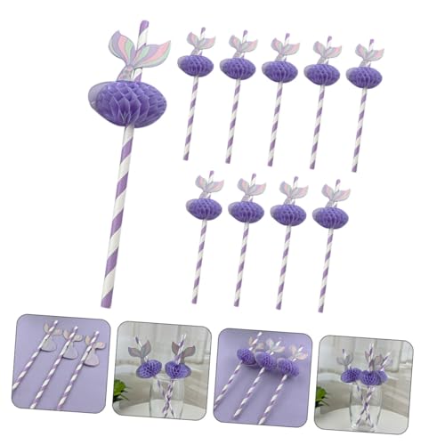 50 pitillos de papel color violeta diseño sirena miniatura 3