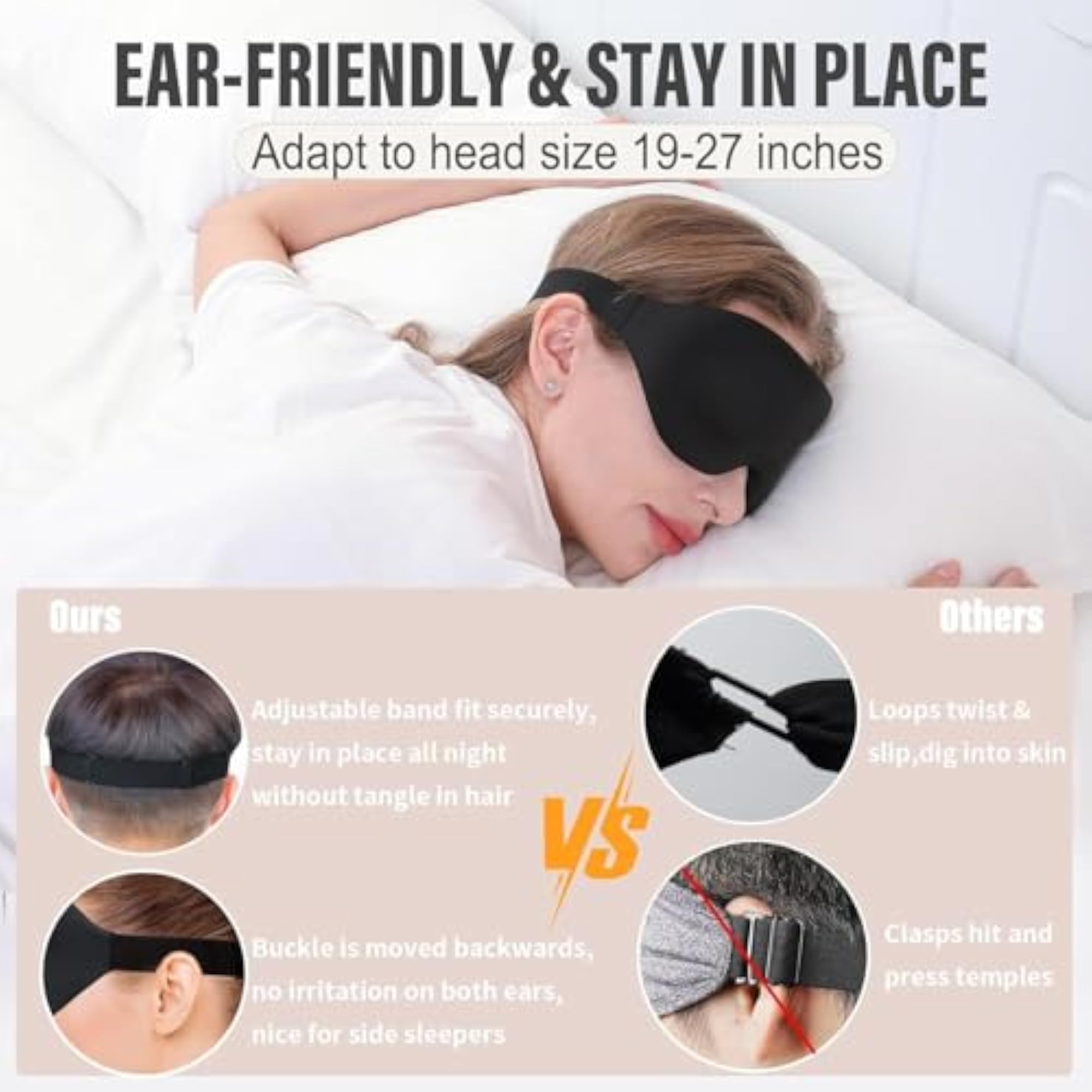 Soft Cooling Eye Mask for Sleeping, Adjustable Night Blindfold
