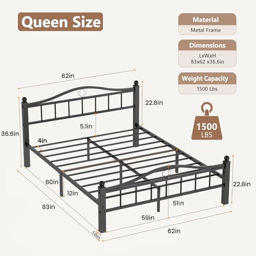 Image of Metal Queen Bed Frame with Headboard