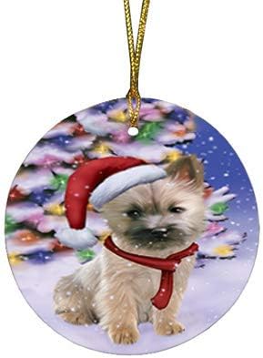 Have a Holly Jolly Cairn Terrier Dog Round Flat Ornament - Pet Decorative Hanging Ornaments for Christmas X-mas Tree Decorations - 2.75" Round Ceramic Christmas Ornament POR1275